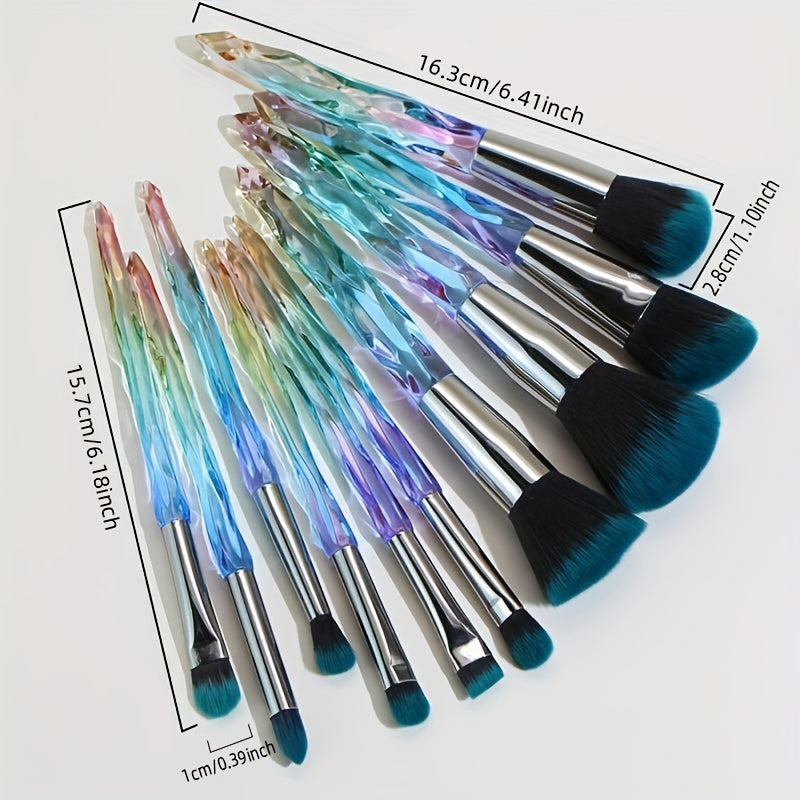 Makeup Brushes Set, 10pcs Crystal Transparent Handle Kabuki Powder Foundation Brush Concealer Eye Shadow Eyeliner Eyebrow Brush, Ideal Gift For Makeup Beginners