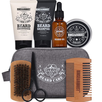 Beard Grooming Kit for Men Christmas - 8Pcs Beard Care Kit with Wash & Conditioner & Traveling Bag, Gift Sets for Men