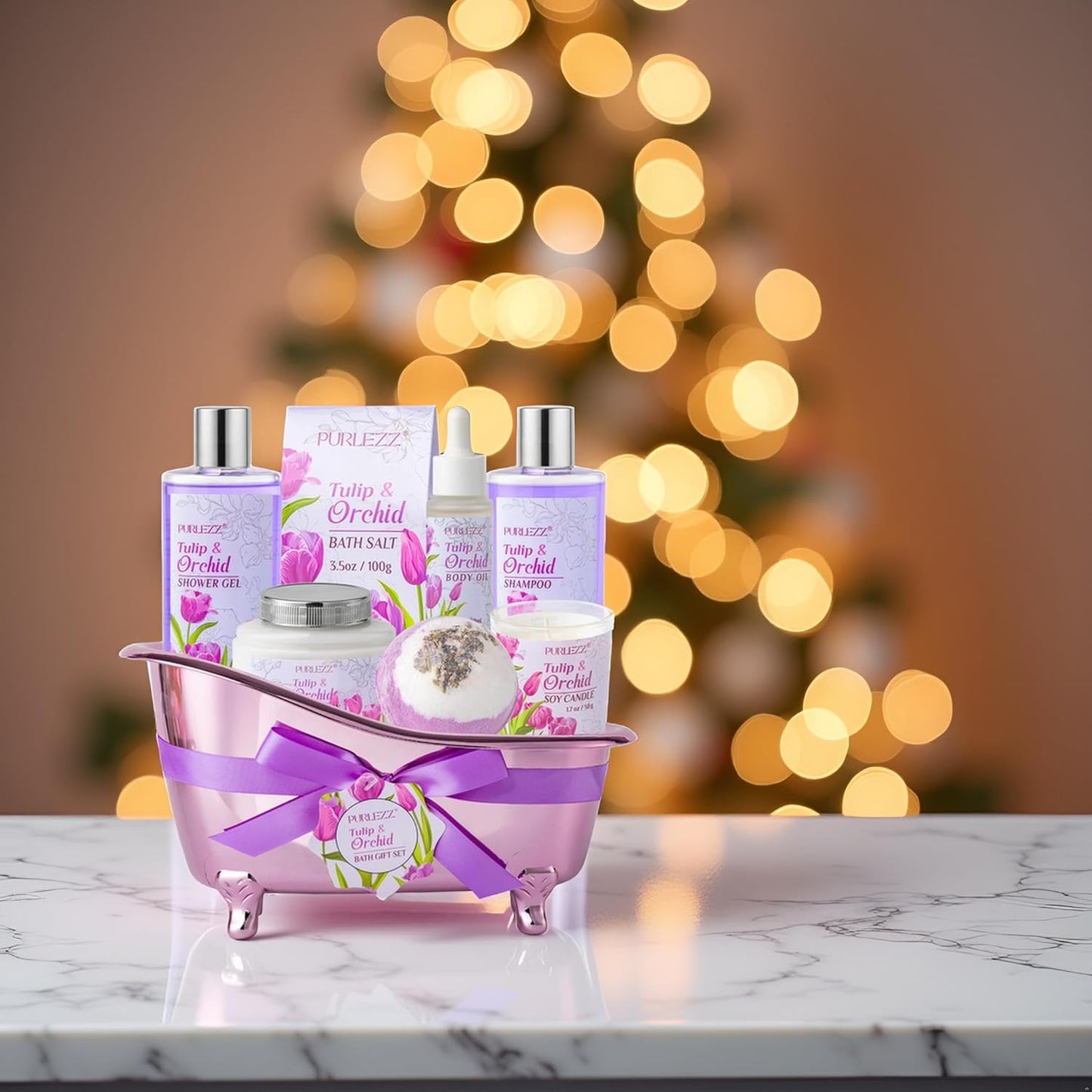 Spa Gift Basket, Mother'S Day Gift for Mom - 8 Pcs Tulip Scents Bath & Body Gift Set for Women, Spa Gift Kit, Birthday Gifts, Self Care, Pampering Gifts for Her, All Occasion Holiday Present