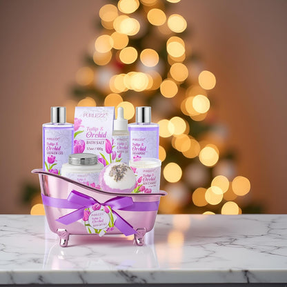 Spa Gift Basket, Mother'S Day Gift for Mom - 8 Pcs Tulip Scents Bath & Body Gift Set for Women, Spa Gift Kit, Birthday Gifts, Self Care, Pampering Gifts for Her, All Occasion Holiday Present