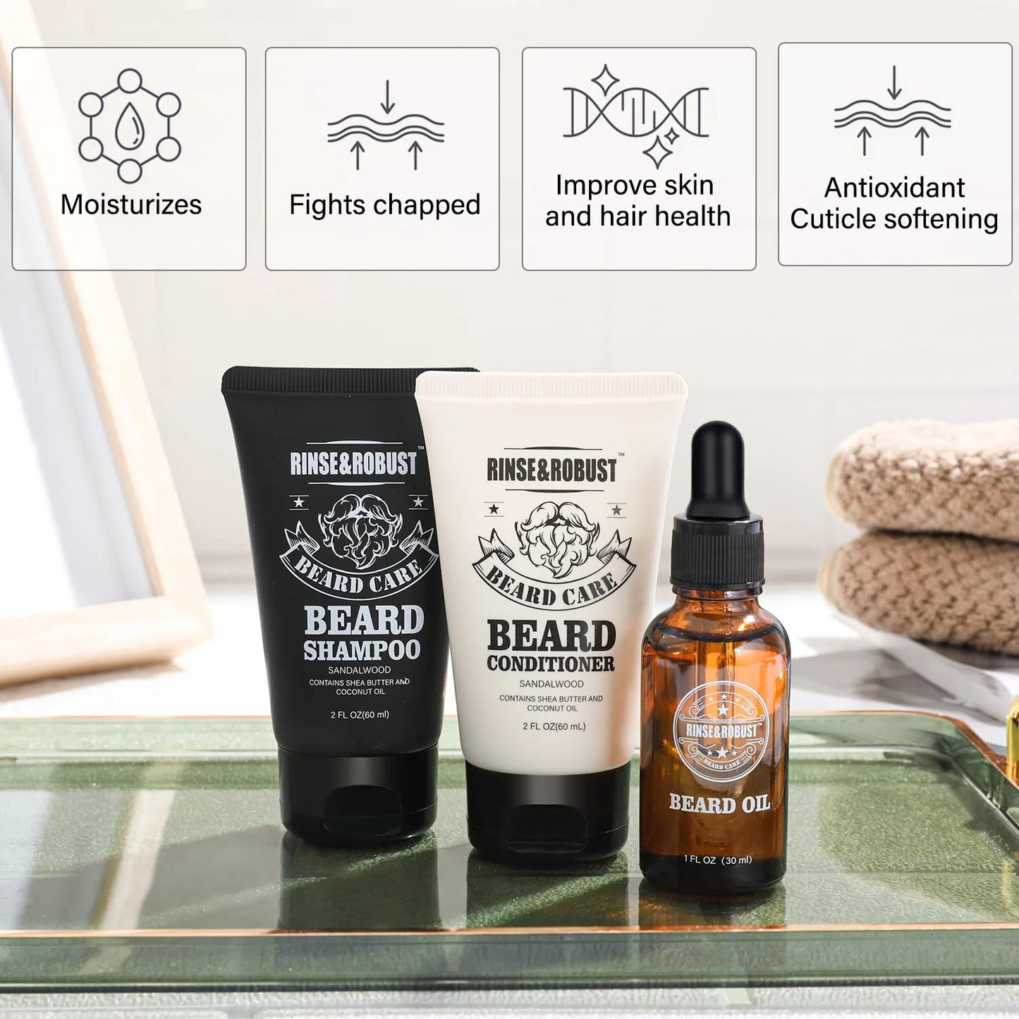 Beard Grooming Kit for Men Christmas - 8Pcs Beard Care Kit with Wash & Conditioner & Traveling Bag, Gift Sets for Men