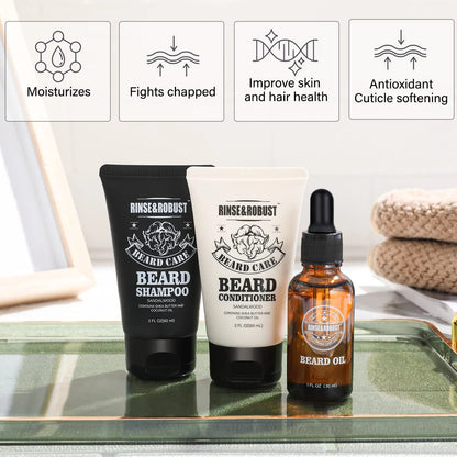 Beard Grooming Kit for Men Christmas - 8Pcs Beard Care Kit with Wash & Conditioner & Traveling Bag, Gift Sets for Men