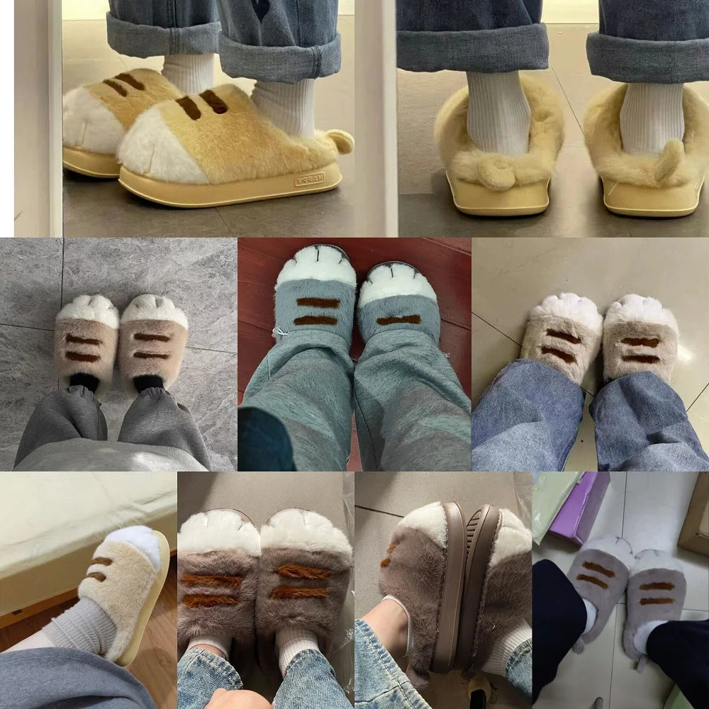 Multi-colors qualited tiger paw slippers home woman winters cotton shoes chunky Wide Feet Suit 3D Cat Claw Slippers