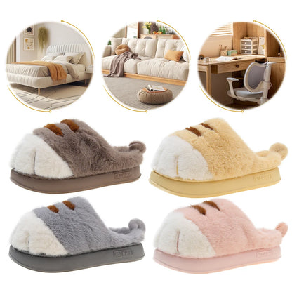 3D Cat Paw Plush Slippers Warm Slip-on House Shoes Comfortable Furry Paw Couple Slippers Cute Paw Slippers for Autumn Winter