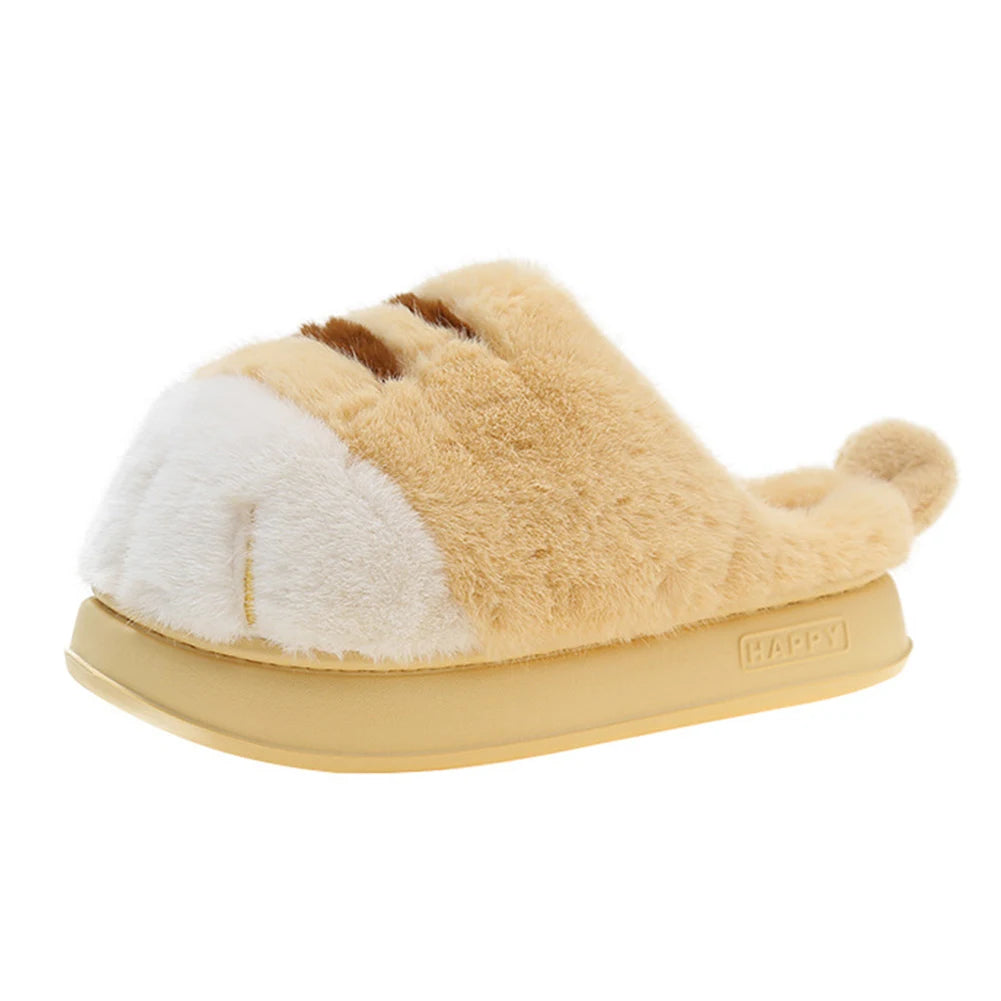 3D Cat Paw Plush Slippers Warm Slip-on House Shoes Comfortable Furry Paw Couple Slippers Cute Paw Slippers for Autumn Winter