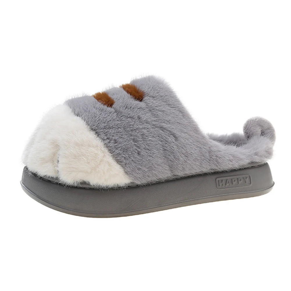 3D Cat Paw Plush Slippers Warm Slip-on House Shoes Comfortable Furry Paw Couple Slippers Cute Paw Slippers for Autumn Winter