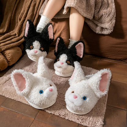 Furry Catoon Cat Cotton Slippers For Women Men Winter House Shoes Warm Plush Anti-slip Couples Home Floor Cotton Slipper