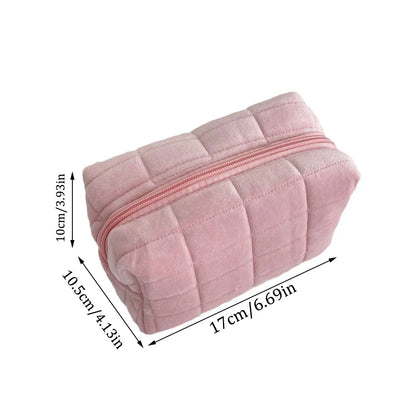 Cute Plush Makeup Bag for Women Portable Travel Small Cosmetic Bags Solid Color Zipper Toiletry Bag Washing Pouch Storage Bags