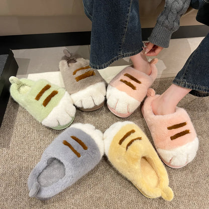 Multi-colors qualited tiger paw slippers home woman winters cotton shoes chunky Wide Feet Suit 3D Cat Claw Slippers