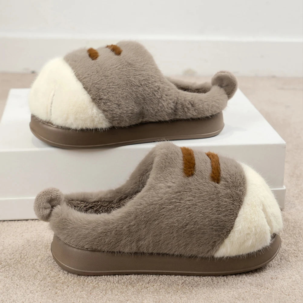 3D Cat Paw Plush Slippers Warm Slip-on House Shoes Comfortable Furry Paw Couple Slippers Cute Paw Slippers for Autumn Winter