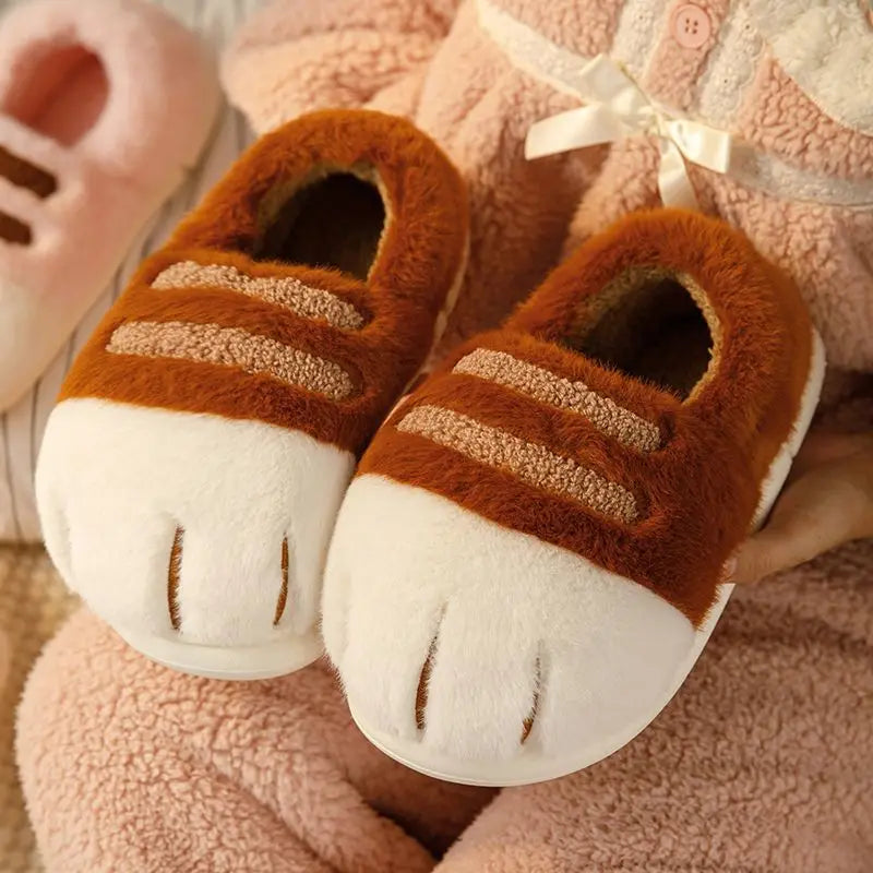 Multi-colors qualited tiger paw slippers home woman winters cotton shoes chunky Wide Feet Suit 3D Cat Claw Slippers