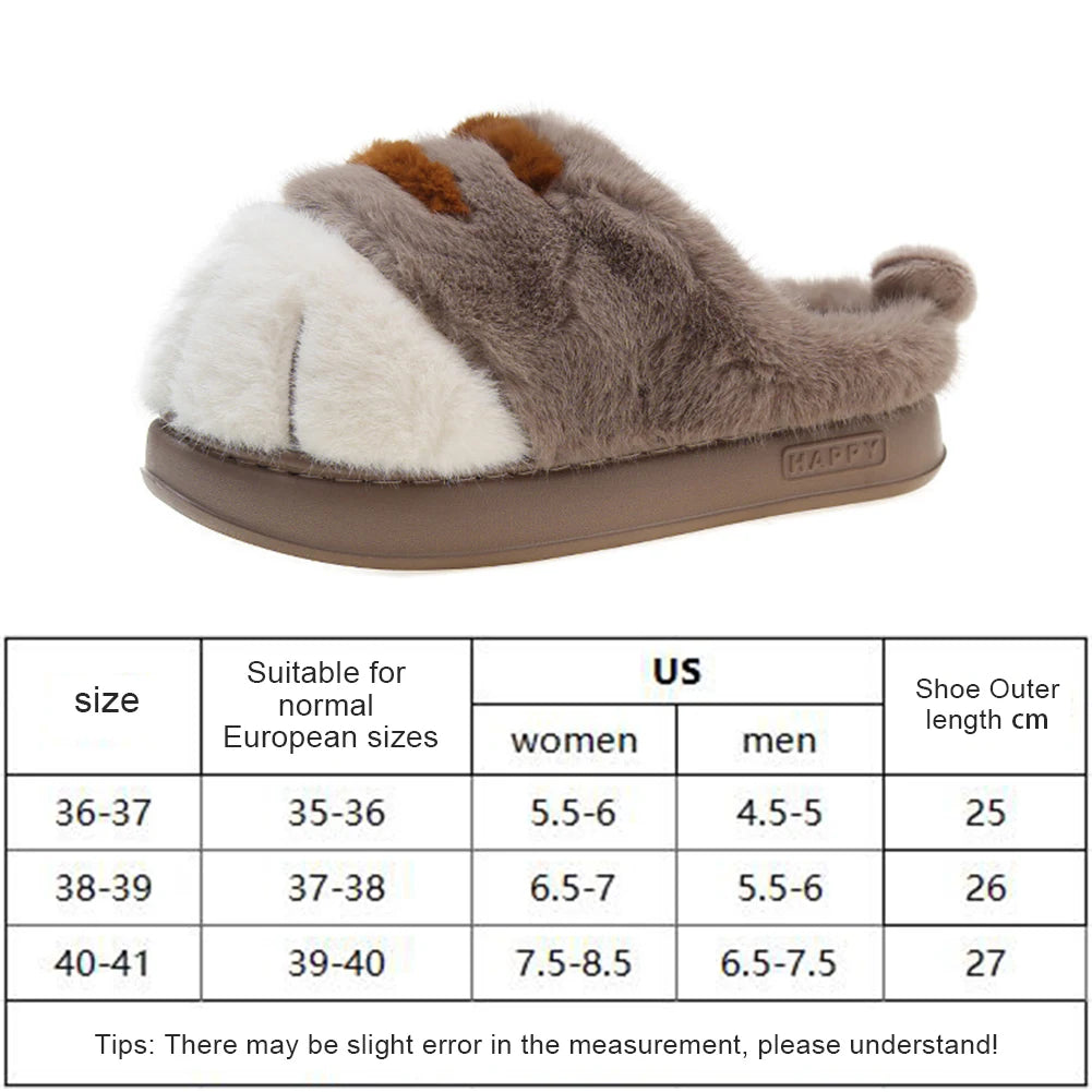 3D Cat Paw Plush Slippers Warm Slip-on House Shoes Comfortable Furry Paw Couple Slippers Cute Paw Slippers for Autumn Winter