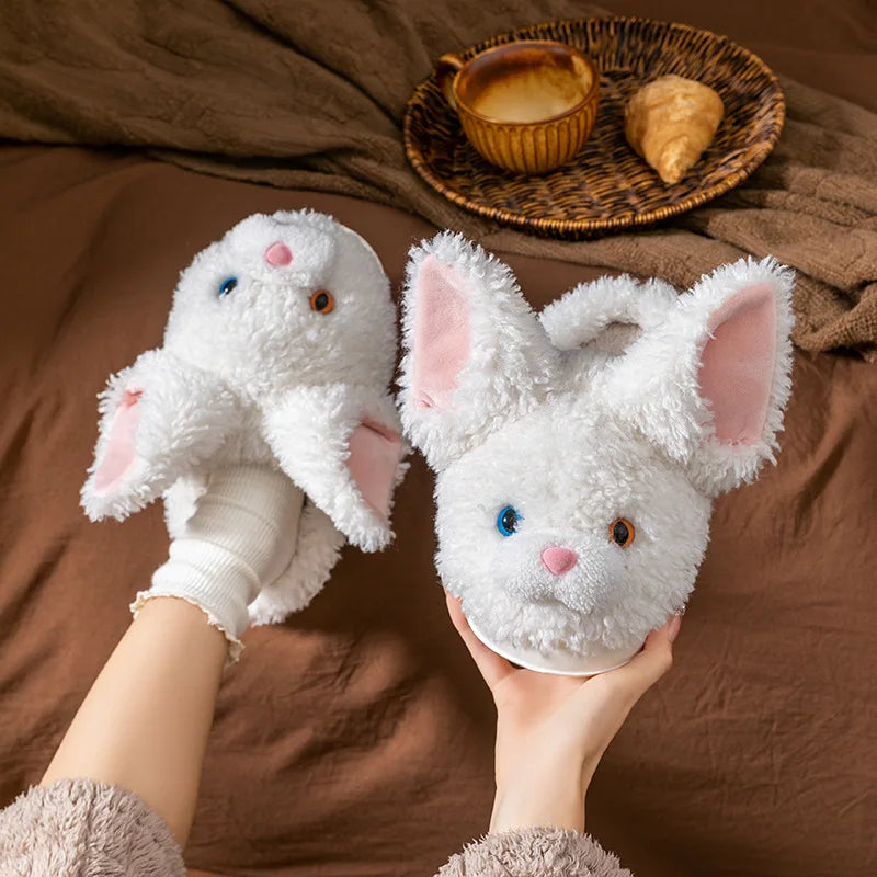 Furry Catoon Cat Cotton Slippers For Women Men Winter House Shoes Warm Plush Anti-slip Couples Home Floor Cotton Slipper