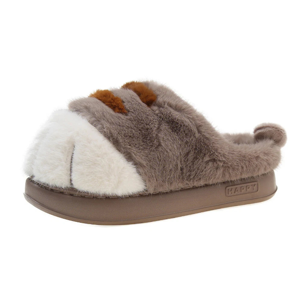 3D Cat Paw Plush Slippers Warm Slip-on House Shoes Comfortable Furry Paw Couple Slippers Cute Paw Slippers for Autumn Winter